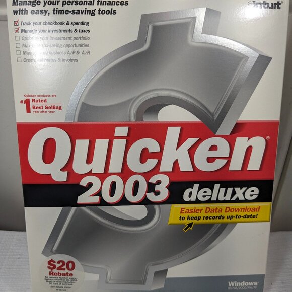 Quicken 2003 Deluxe software CD-ROM disc program Intuit Windows 95/98/2000/Me/XP - Picture 1 of 11